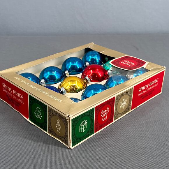 VTG Shiny Brite Glass Christmas Ornaments 12 Box Mercury Style Mixed Colors USA - Picture 3 of 16